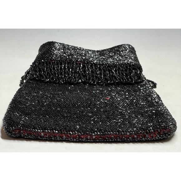 Antique Vintage 20th C.  Dark Black Red Beaded Flapper Art Deco Glass Purse Bag - Picture 5 of 16